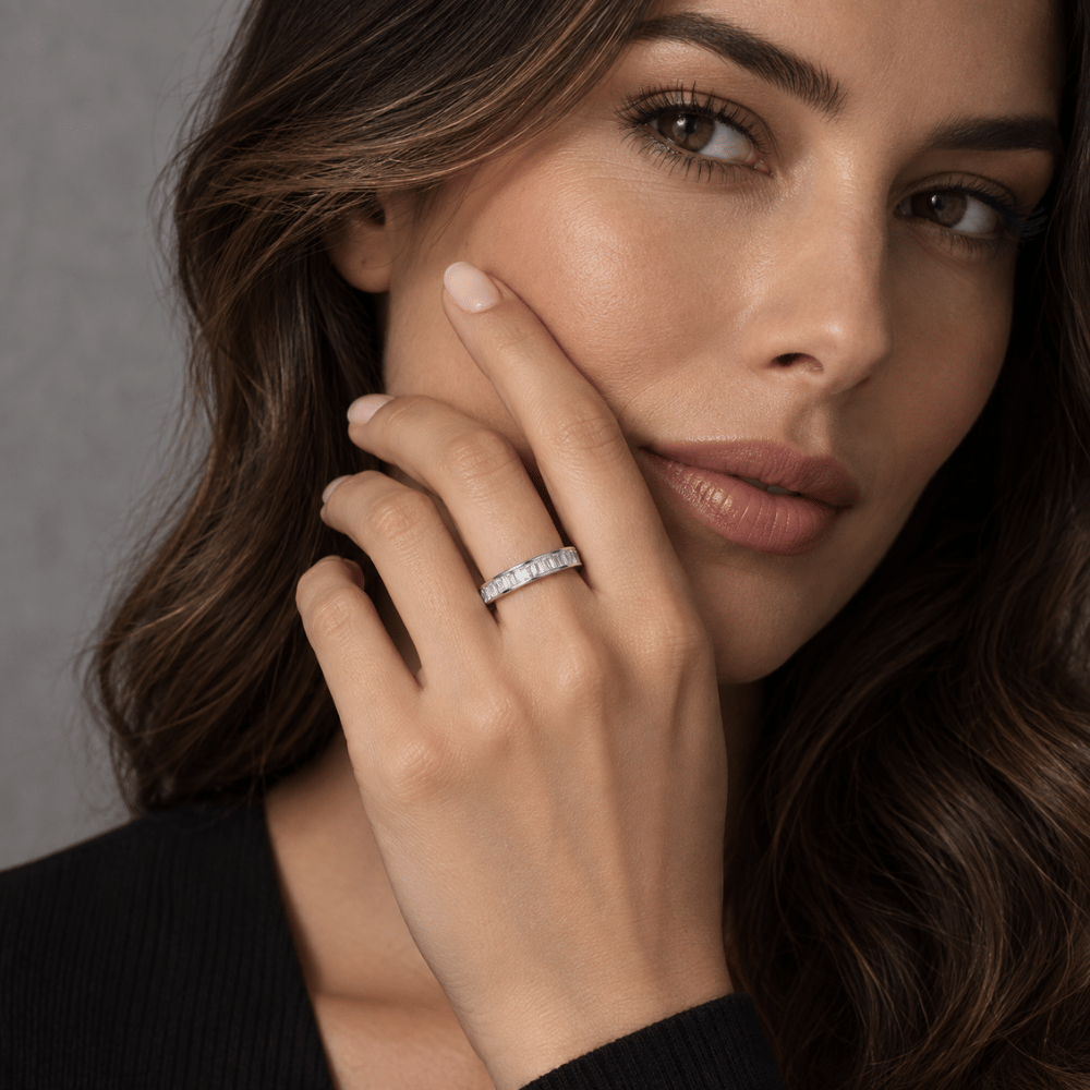 Rhodium Plated 4mm Baguette CZ Eternity Band