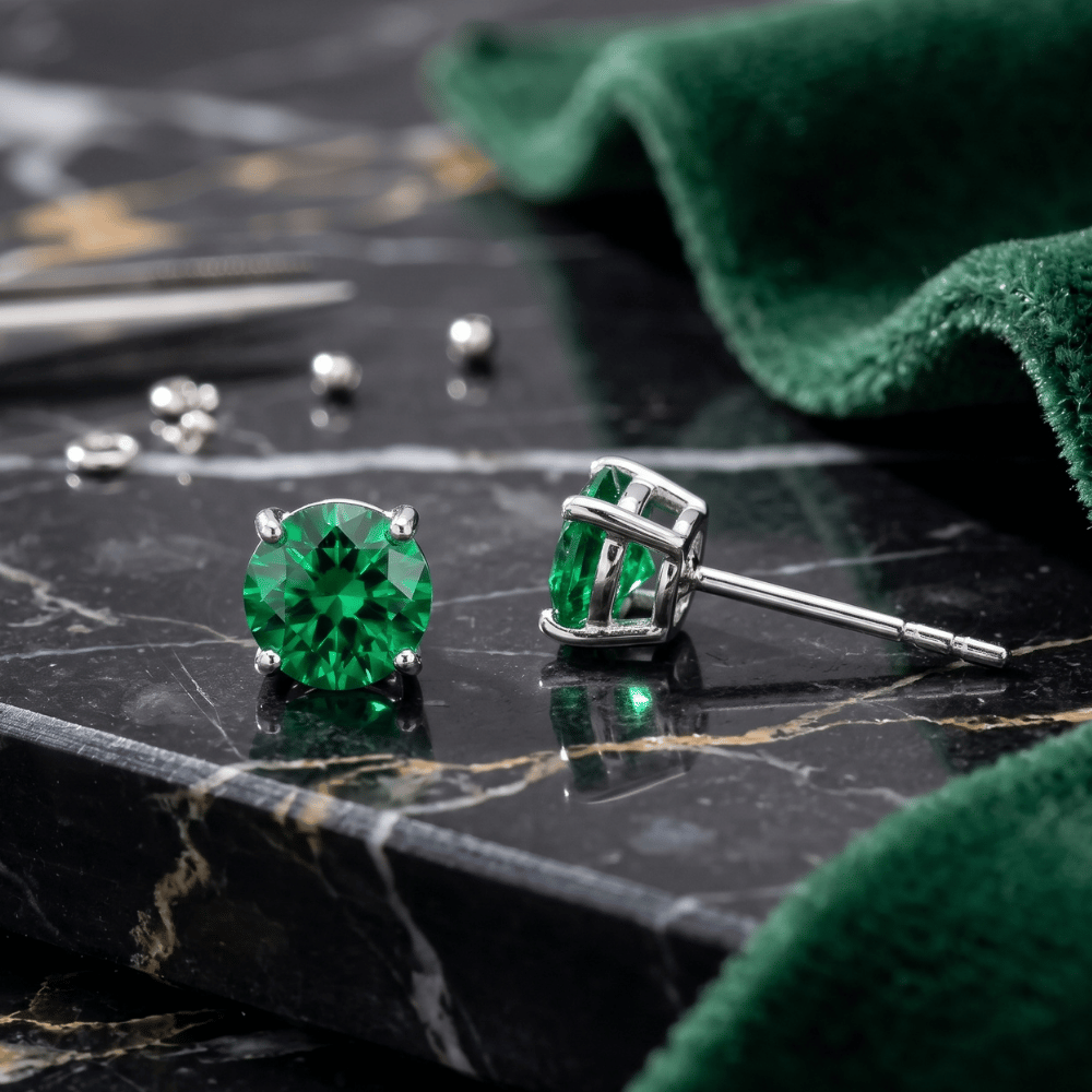 Rhodium Plated Birthstone Stud Earrings
