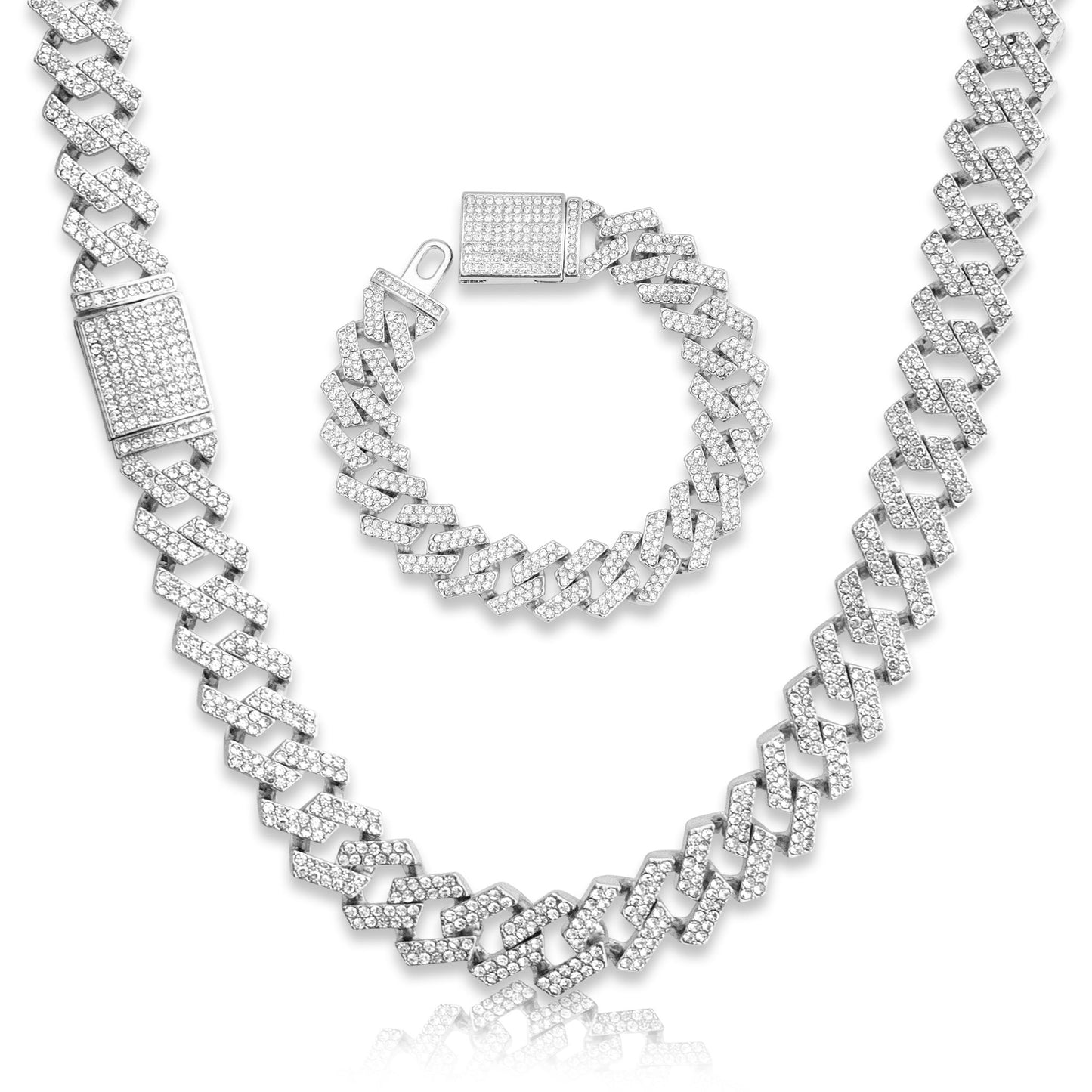 Iced Box Cuban Link Chain & Bracelet - 15mm