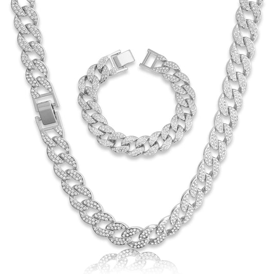 Diamond-Cut Cuban Chain & Bracelet - 15mm