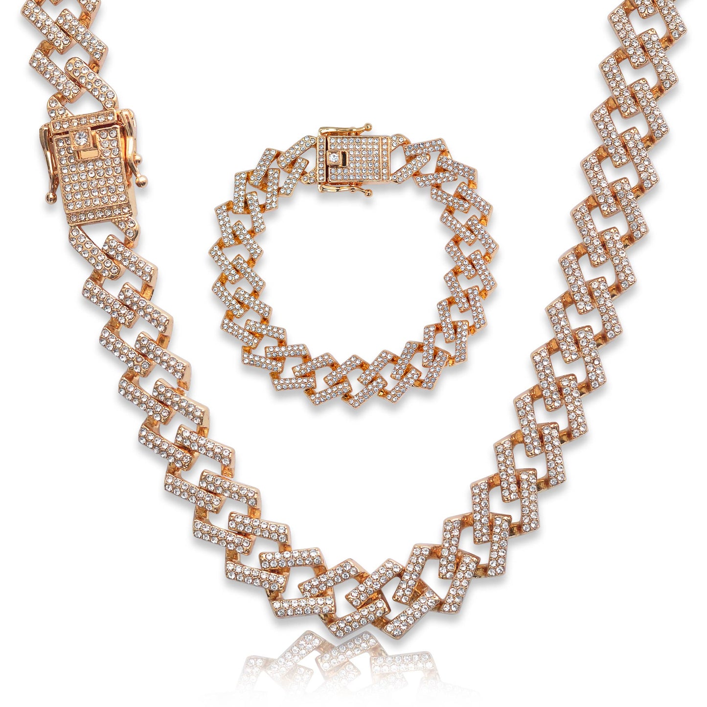 Iced Prong Cuban Link Chain & Bracelet - 15mm