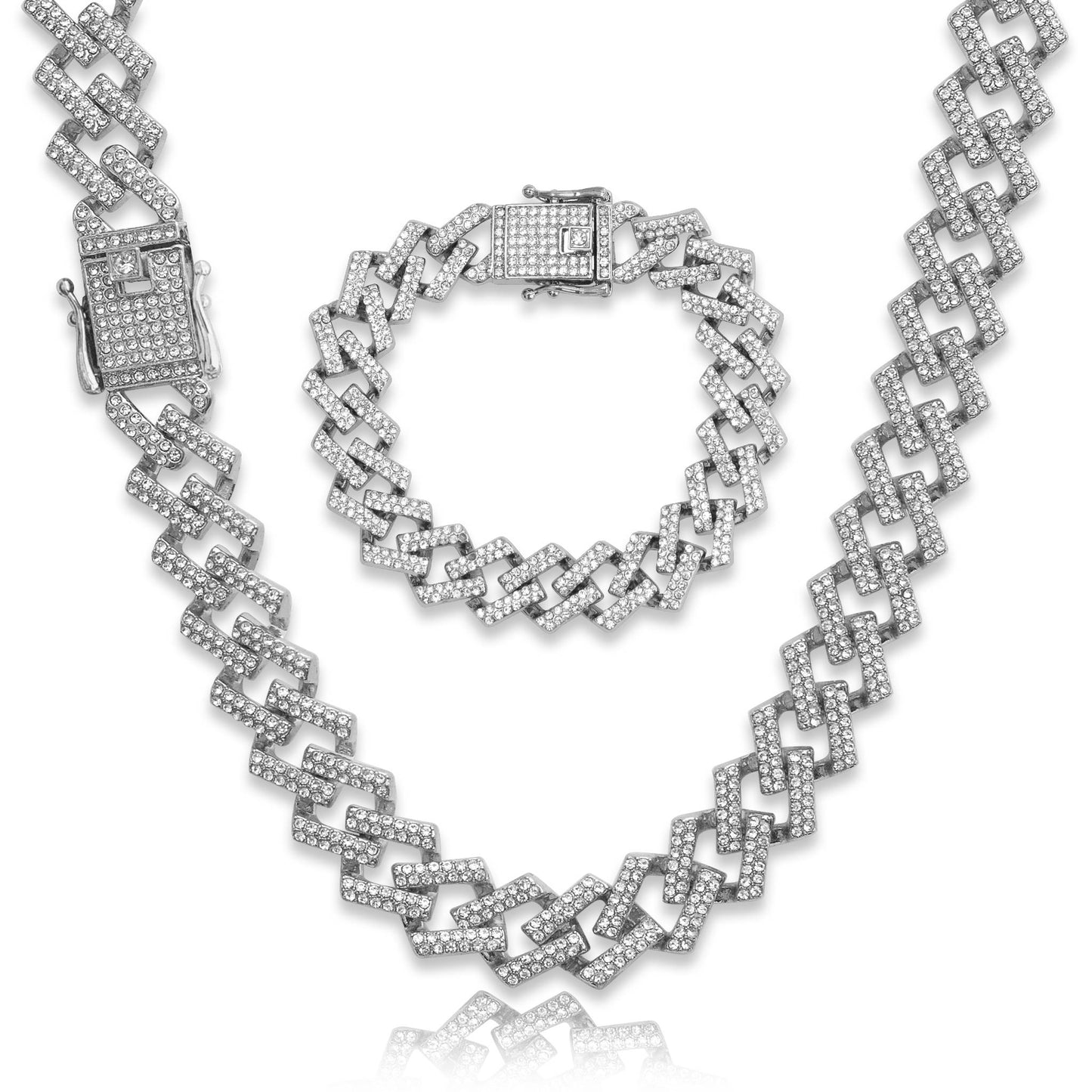 Iced Prong Cuban Link Chain & Bracelet - 15mm