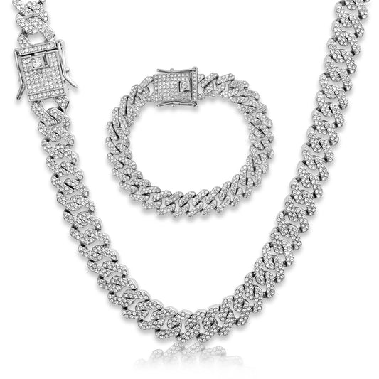 Iced Out Curb Cuban Chain & Bracelet - 12mm