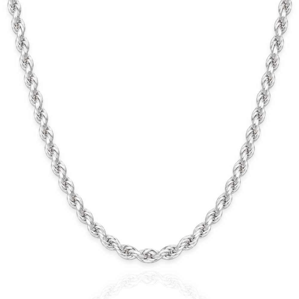 925 Sterling Silver Diamond Cut Rope Chain Necklace - 3.3mm