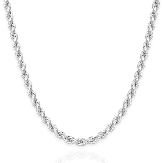 925 Sterling Silver Diamond Cut Rope Chain Necklace - 3.6mm