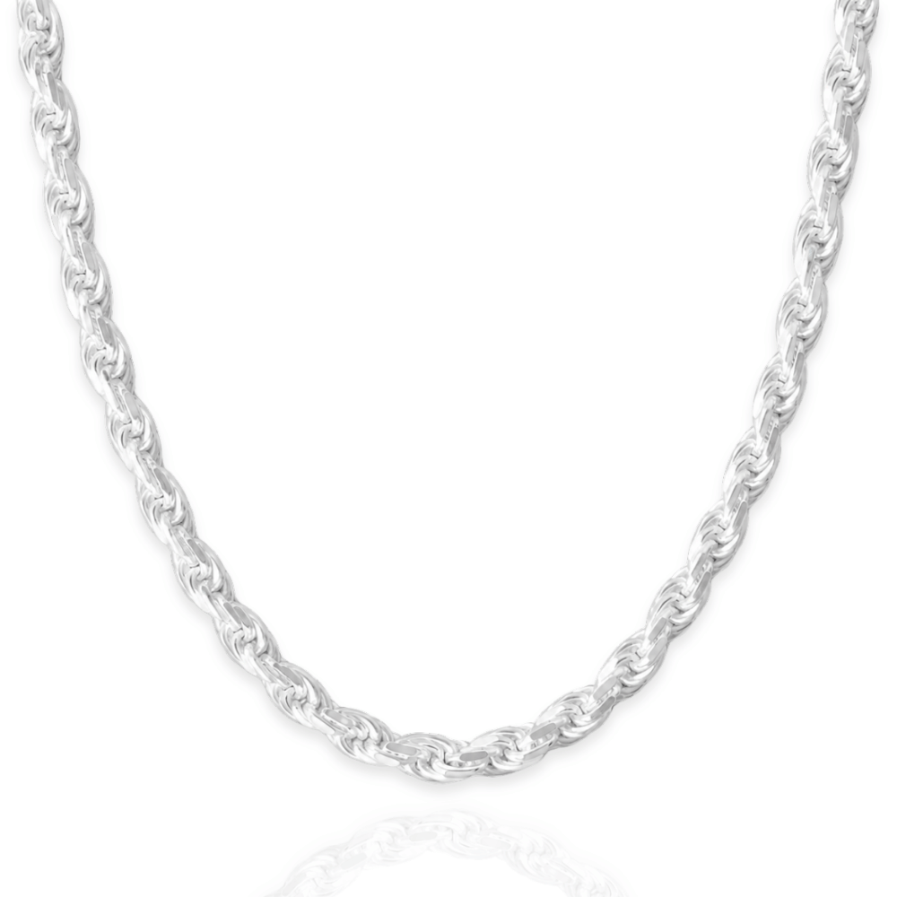 925 Sterling Silver Diamond Cut Rope Chain Necklace - 4.4mm