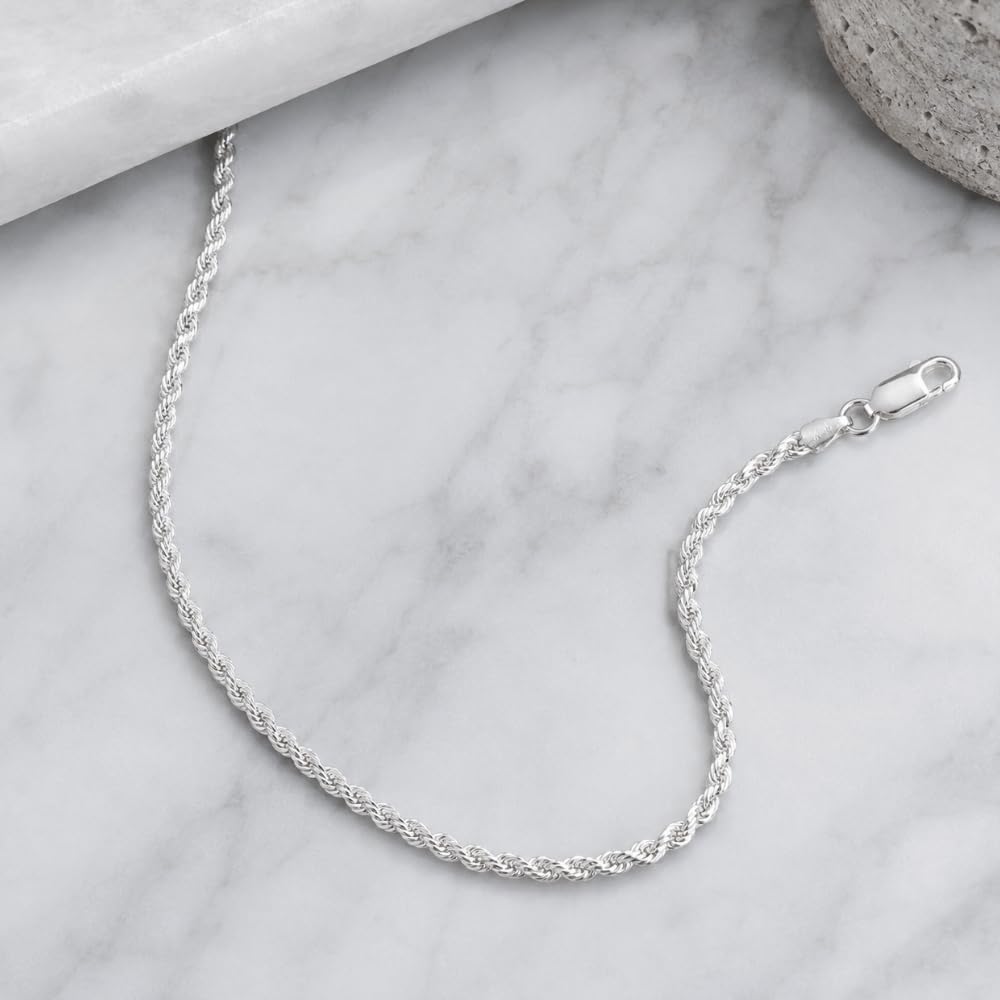 925 Sterling Silver Diamond Cut Rope Chain Necklace - 2.7mm