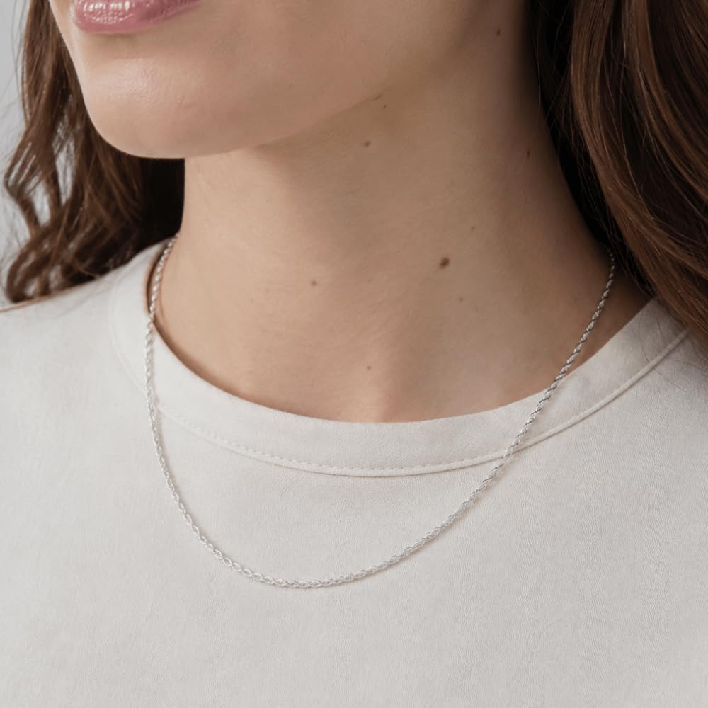 925 Sterling Silver Diamond Cut Rope Chain Necklace - 1.7mm