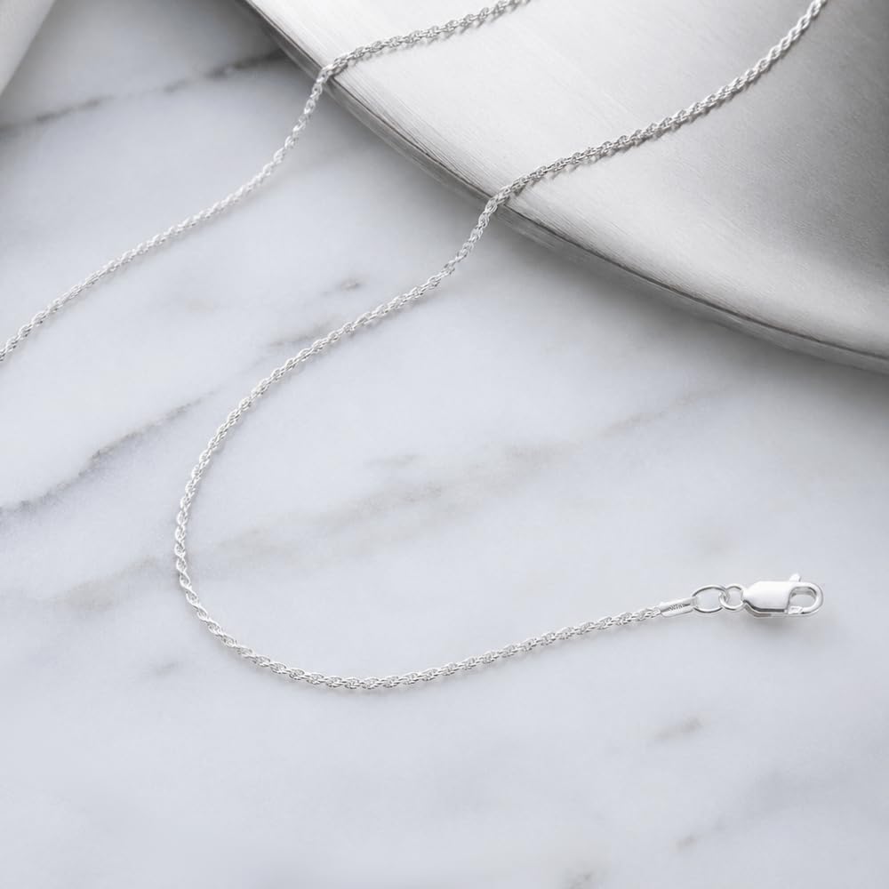 925 Sterling Silver Diamond Cut Rope Chain Necklace - 1.3mm
