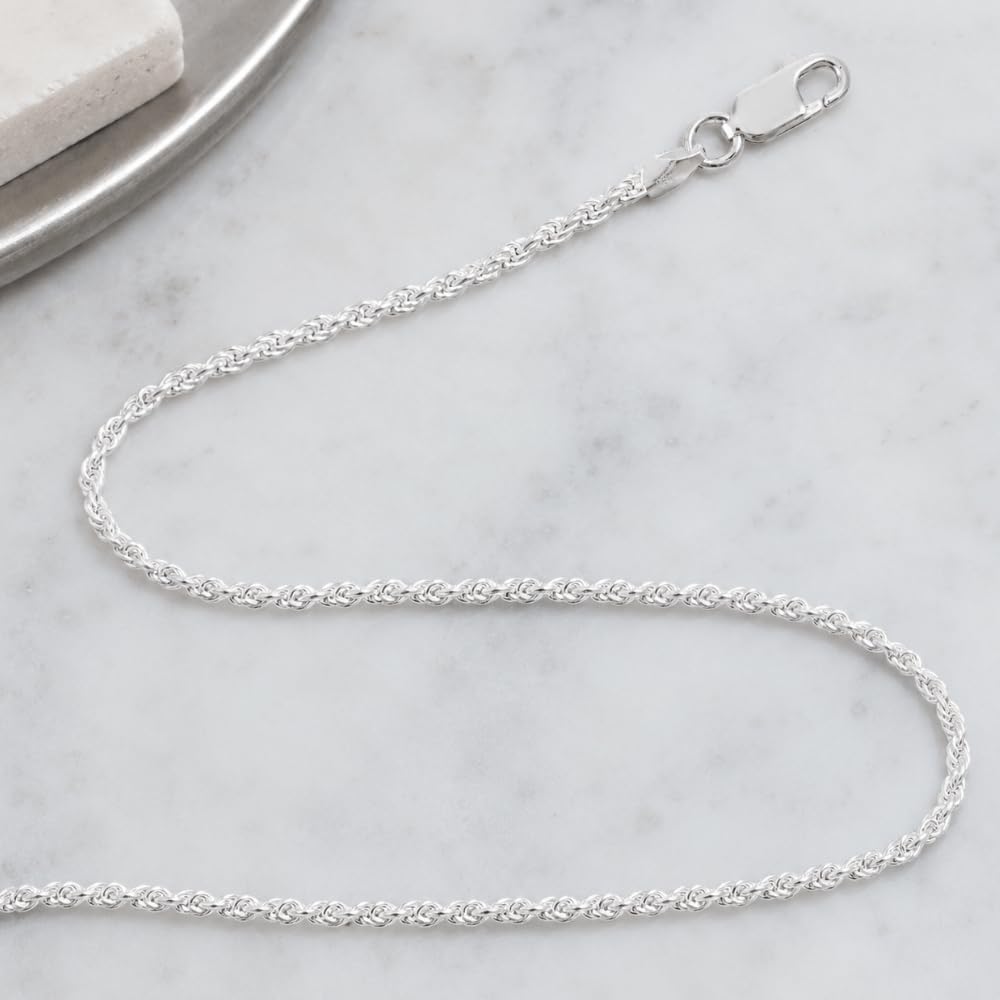 925 Sterling Silver Diamond Cut Rope Chain Necklace - 2.2mm