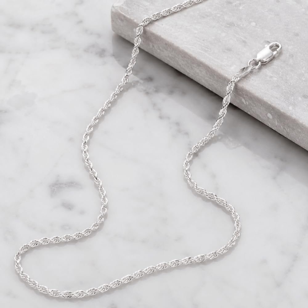 925 Sterling Silver Diamond Cut Rope Chain Necklace - 1.7mm