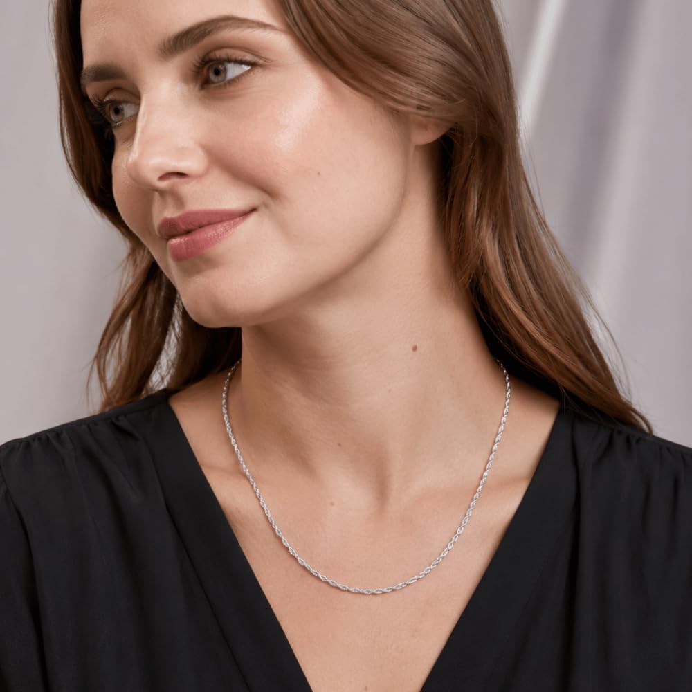 925 Sterling Silver Diamond Cut Rope Chain Necklace - 2.7mm