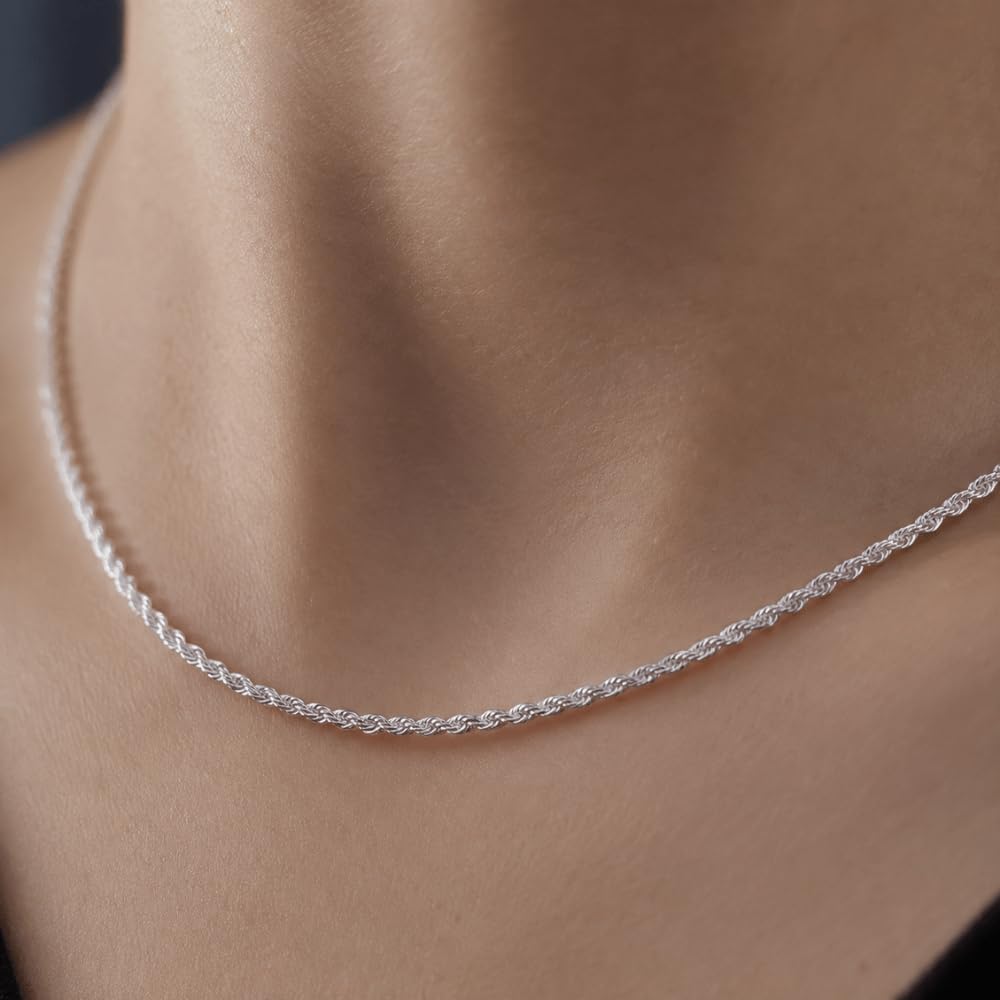 925 Sterling Silver Diamond Cut Rope Chain Necklace - 2.2mm