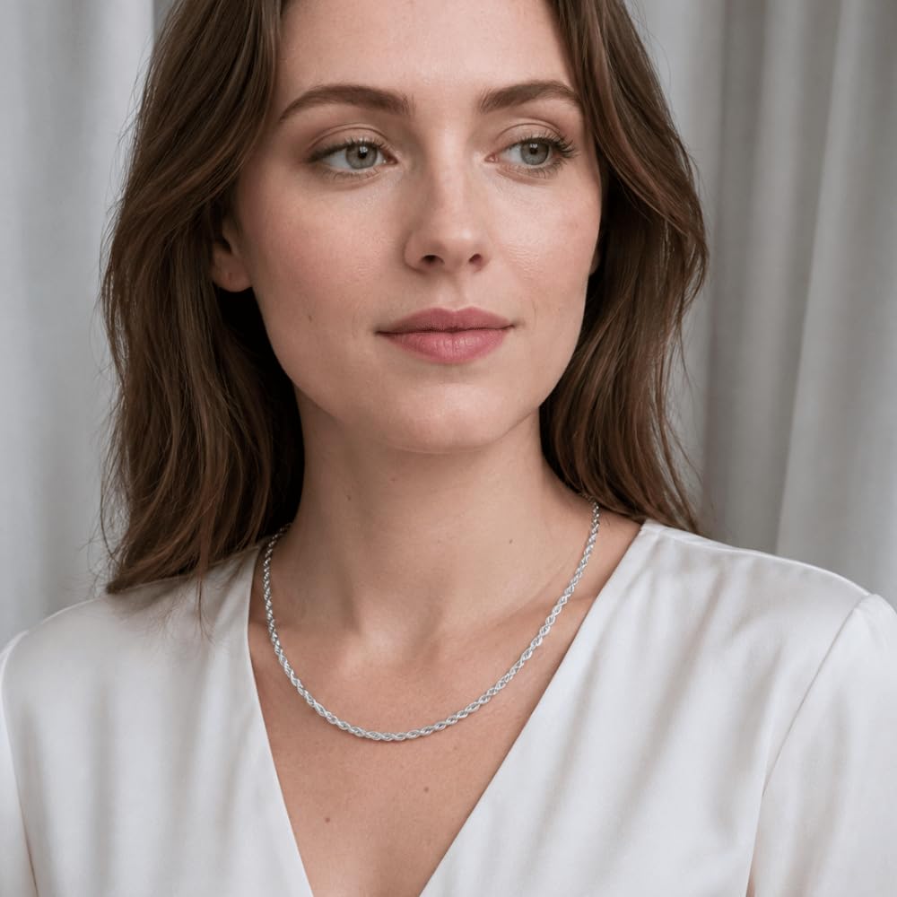 925 Sterling Silver Diamond Cut Rope Chain Necklace - 3.6mm