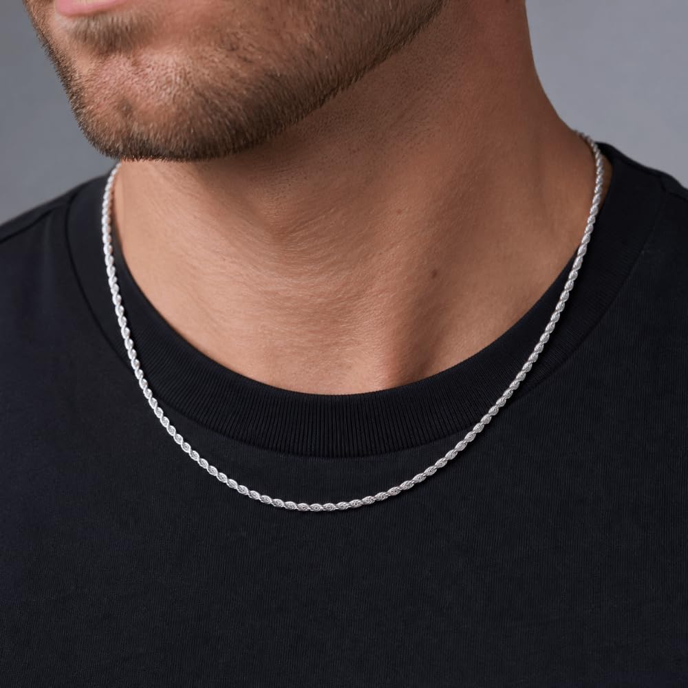 925 Sterling Silver Diamond Cut Rope Chain Necklace - 2.7mm