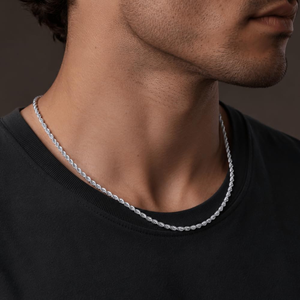 925 Sterling Silver Diamond Cut Rope Chain Necklace - 3.6mm