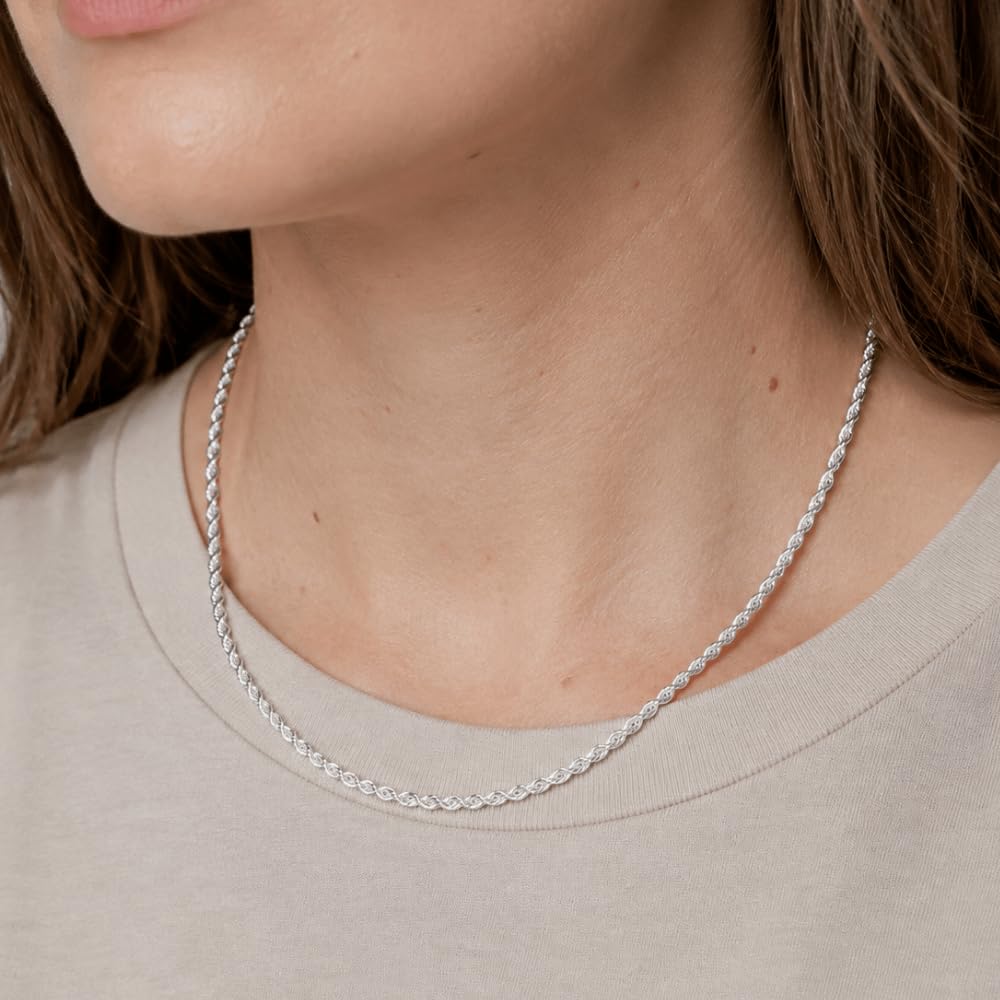 925 Sterling Silver Diamond Cut Rope Chain Necklace - 3.3mm