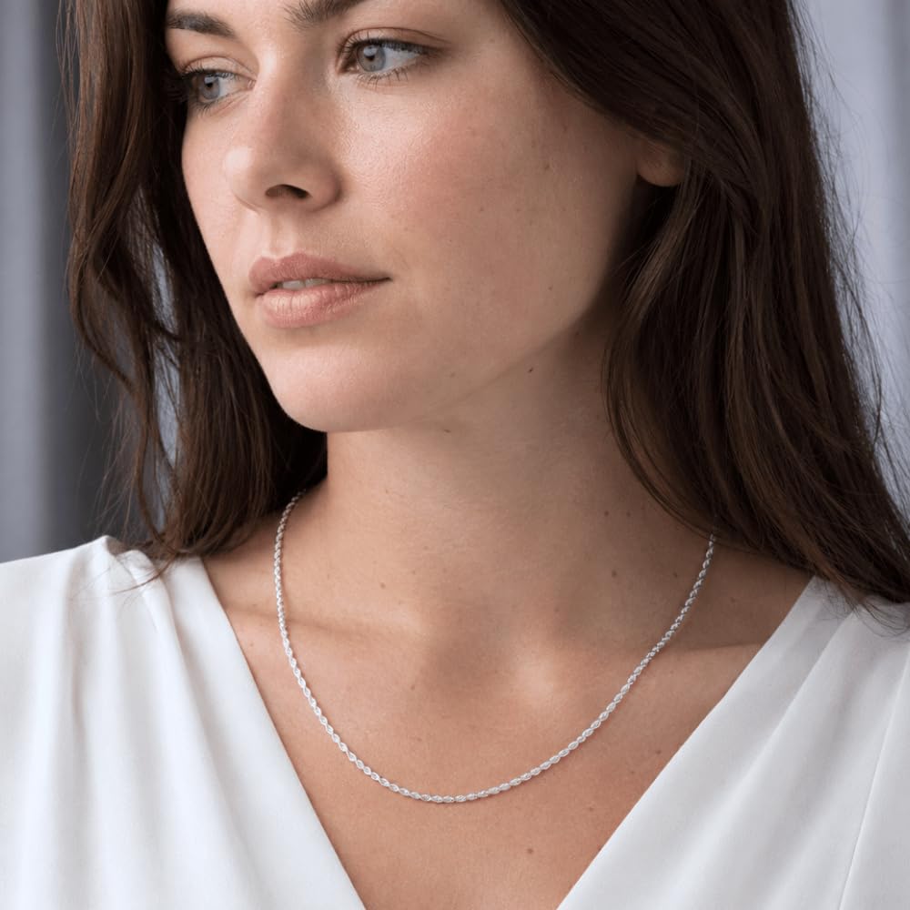 925 Sterling Silver Diamond Cut Rope Chain Necklace - 2.2mm