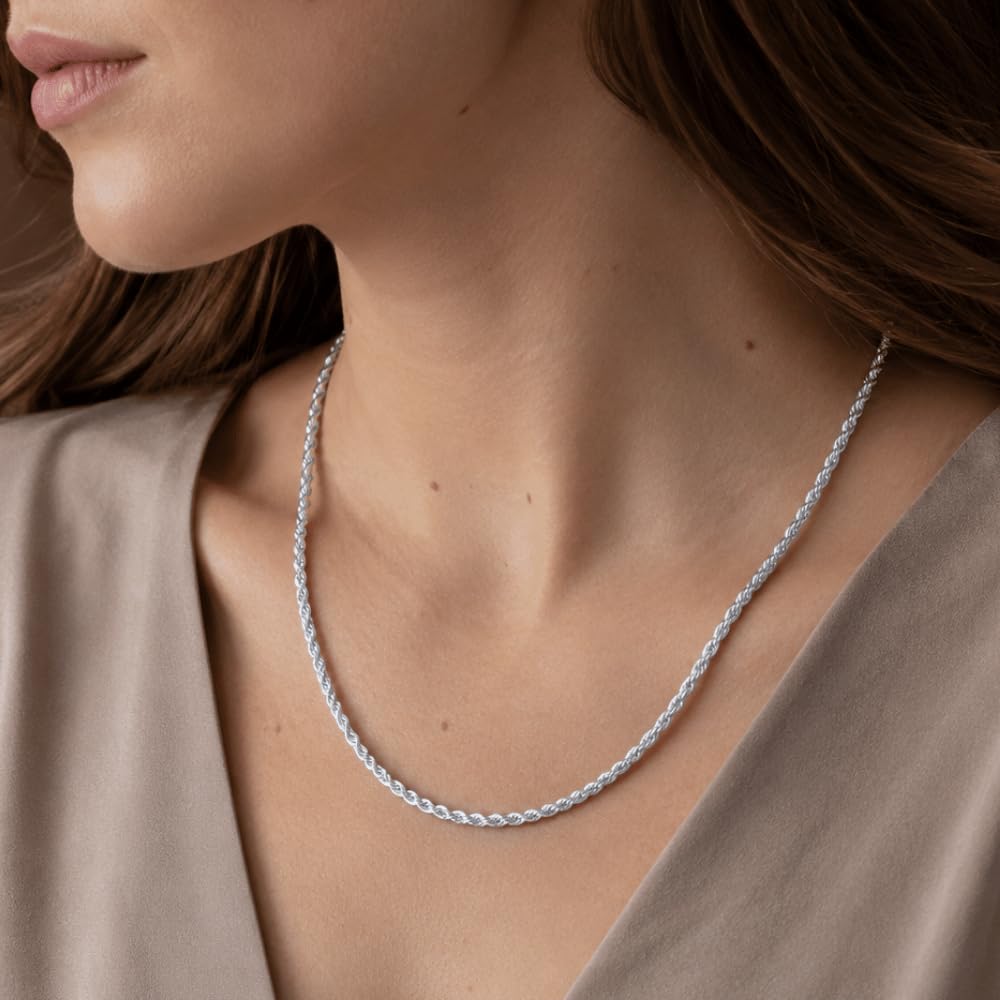 925 Sterling Silver Diamond Cut Rope Chain Necklace - 3.6mm