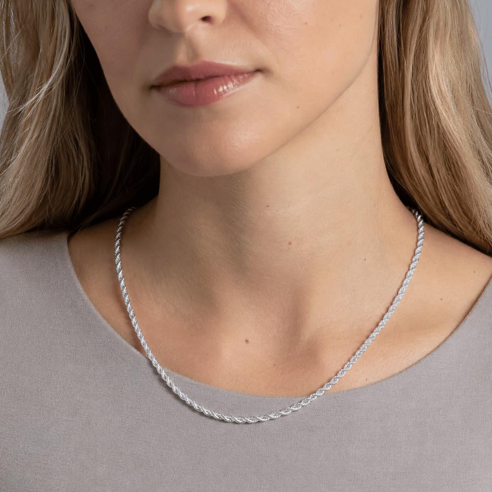 925 Sterling Silver Diamond Cut Rope Chain Necklace - 2.7mm