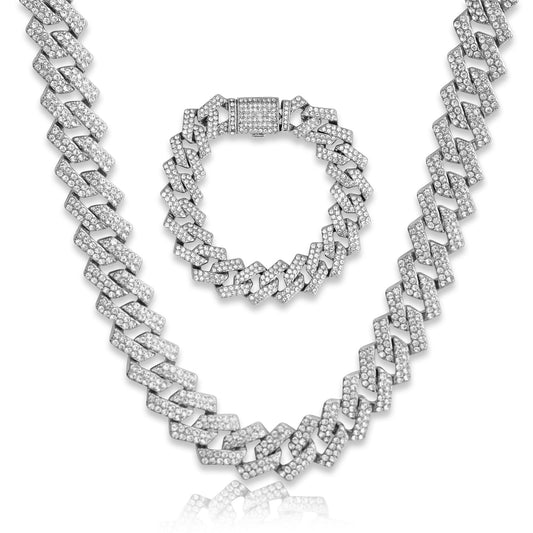 Iced Out Cuban Curb Chain & Bracelet - 14mm