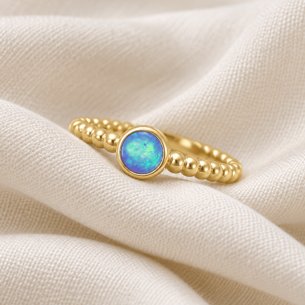 Round Synthetic Opal Ring - Blue Opal - Gold - view 4