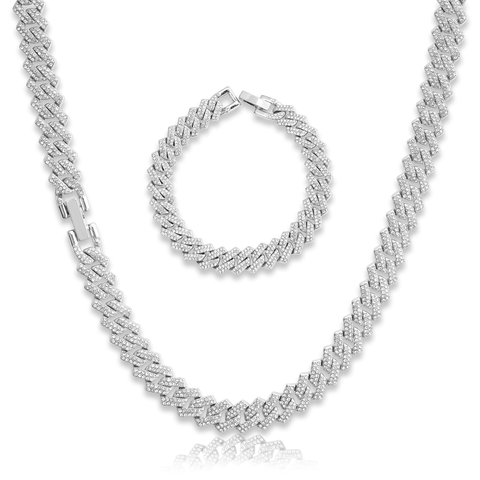 Cuban Link Silver Curb Chain Bracelet Set 11mm – EMESLY