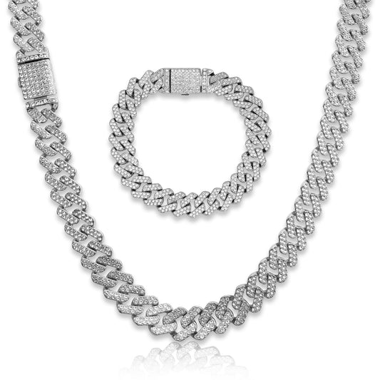 Iced Curb Link Chain & Bracelet - 12mm