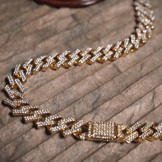 15mm Gold Plated Iced Out Prong Cuban Link Chain & Bracelet Set for Men & Women